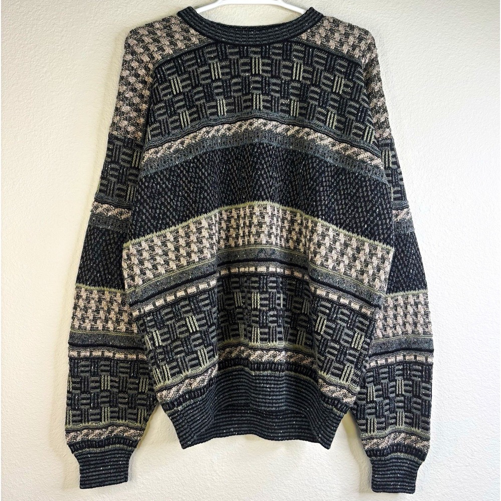TSR Men's XL Gray/Black Geometric Knit Crewneck Pullover Sweater Long Sleeve